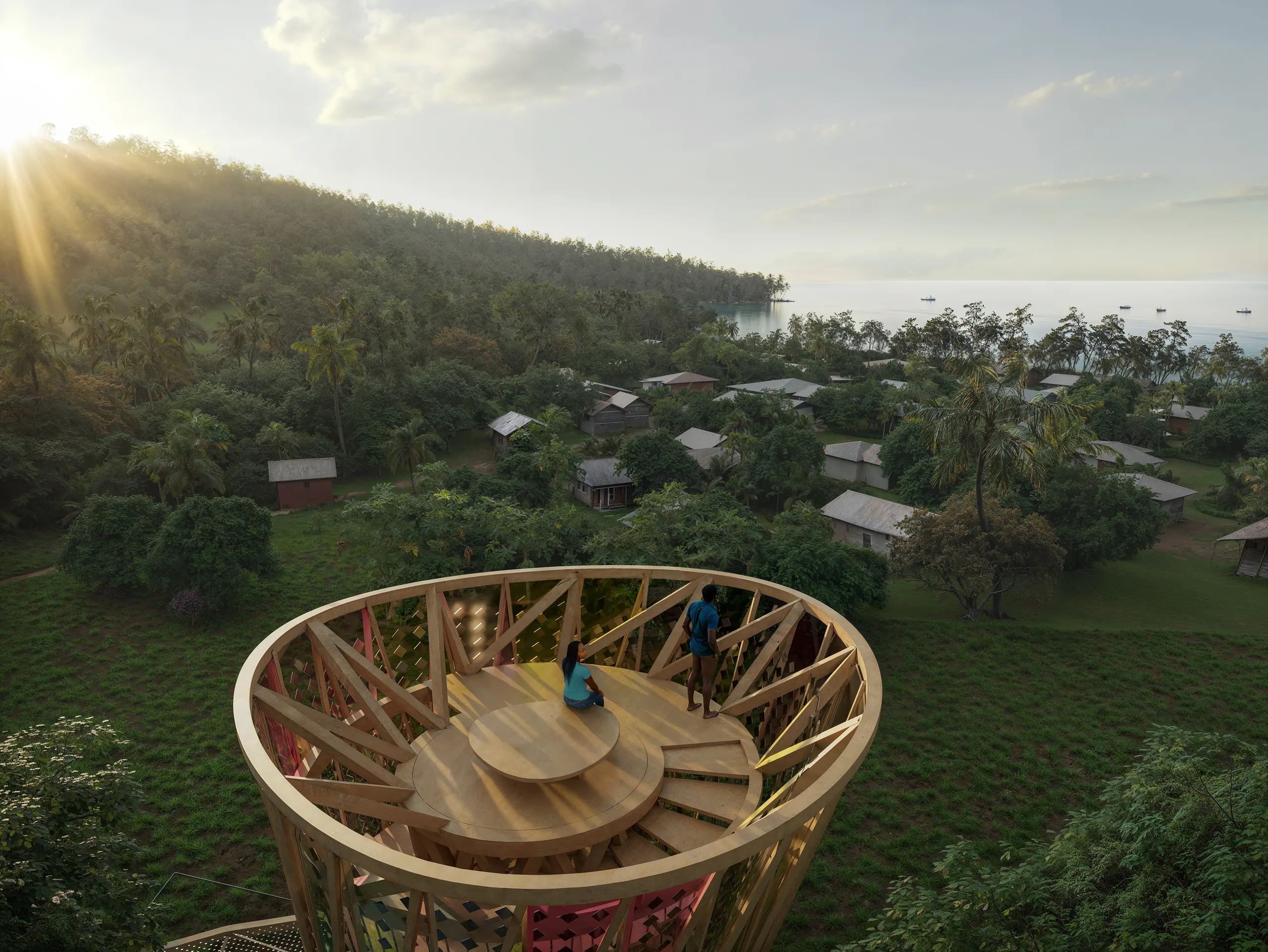 Moving through, the lookout at the top, village and sea beyond